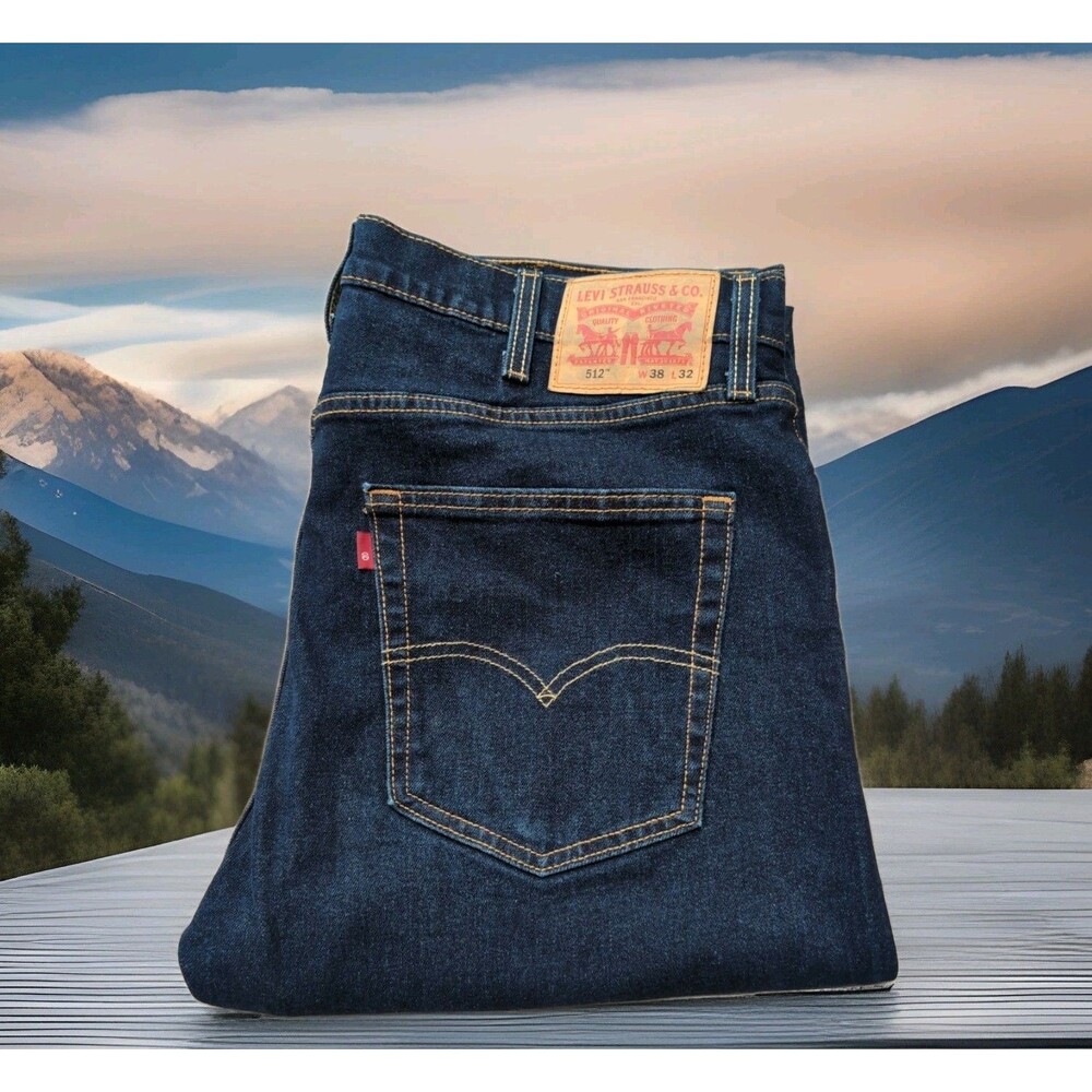 LEVI'S 512 BLUE DENIM JEANS MENS 38X32 STRETCH TAPERED LEG DARK WASH    EUC